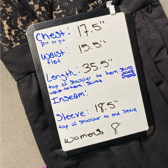 Eliza J Dress Black 8 Cocktail Lace Faille Fit & Flare V-Neck Missy Knee Length - Picture 12 of 12